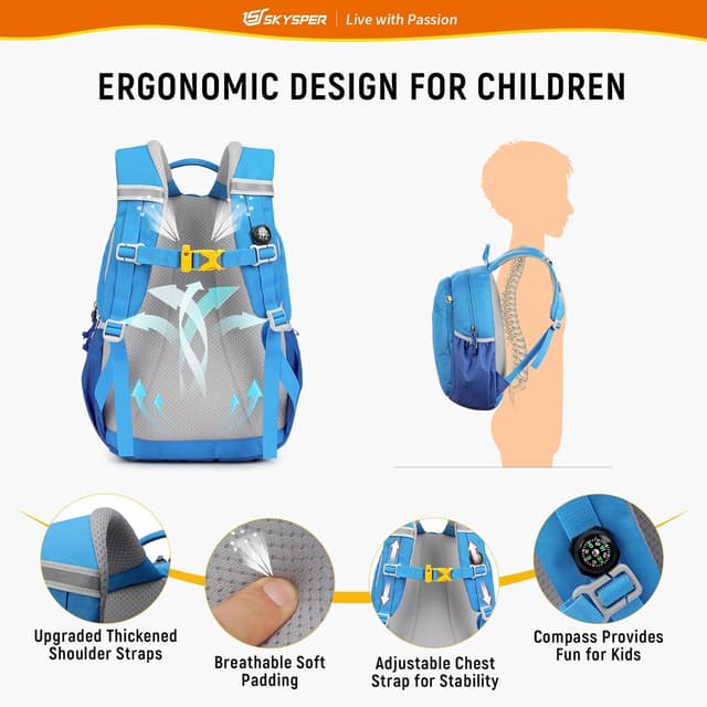 Detalle de SKYSPER Kinderrucksack 10L mit Brustgurt – Wanderrucksack für Jungen & Mädchen
