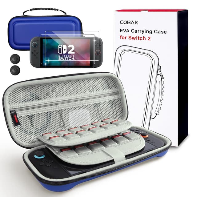Detalle de CoBak Large Capacity Carrying Case for Nintendo Switch 2 (2025) — 3-in-1 Accessories Bundle (Blue)