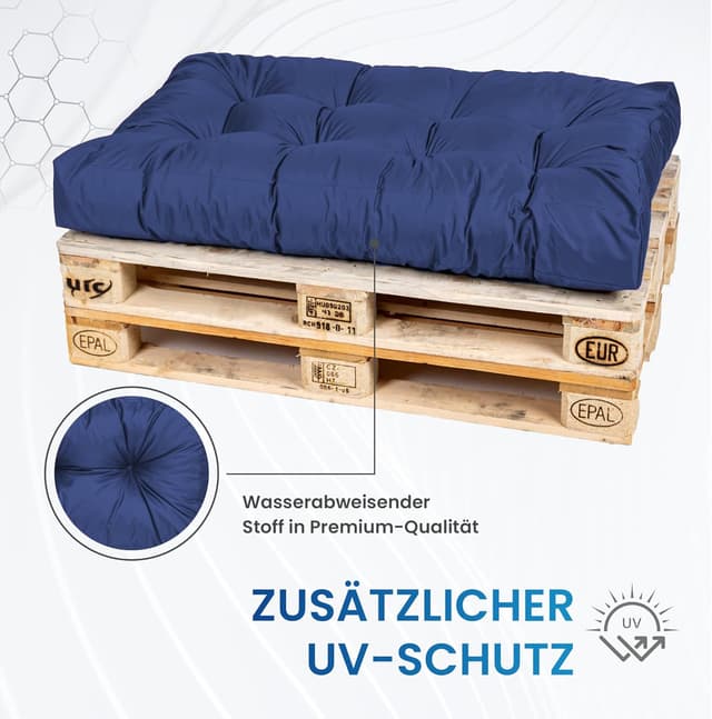 Detalle 2 de TexDeko® Garden Palettenkissen 120x80x18 cm (2-teilig) wasserabweisend, UV-beständig – Premium Sitzkissen für Europaletten