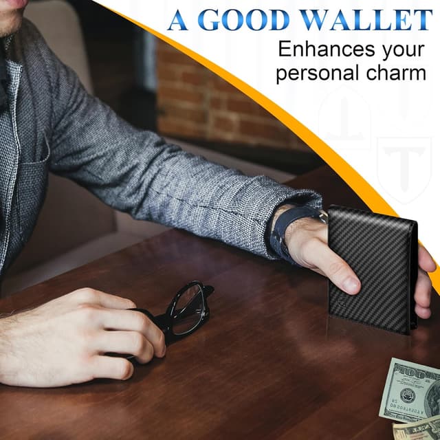 Thumbnail 5 de TEEHON Mens RFID Blocking Carbon Fibre Wallet