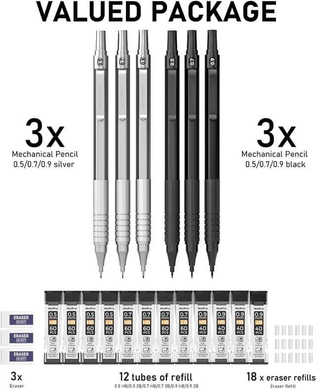 Thumbnail 6 de Nicpro MP1000 6‑pcs mechanical pencil set 0.5/0.7/0.9mm