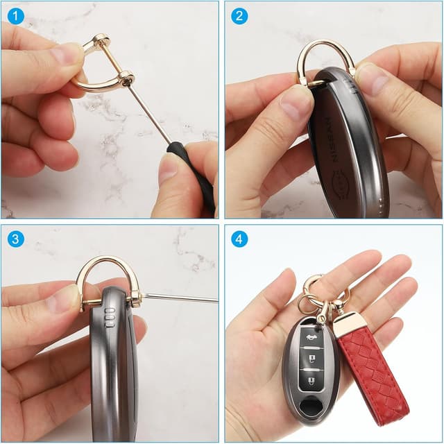 Detalle 2 de PATIKIL Leather Car Keychain (Light Pink) with Genuine Leather Strap and D-Ring Screw-on Connector