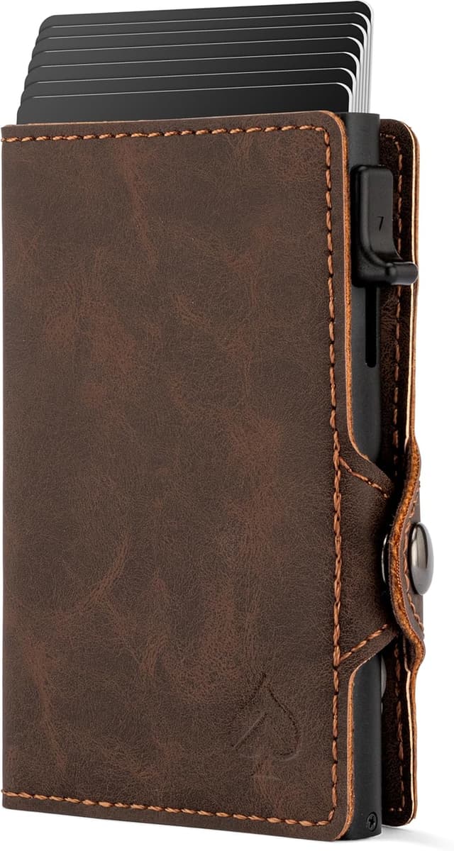 Detalle de CARD Nine! Clip Wallet mit RFID-Schutz – Slim Cash Clip Geldbörse mit Münzfach (Dunkelbraun)