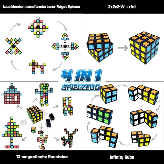 Detalle de Magnetische Fidget Toys mit 36 im Dunkeln leuchtenden Magnetmodulen – Fidget Spinner für Kinder, Teens & Erwachsene