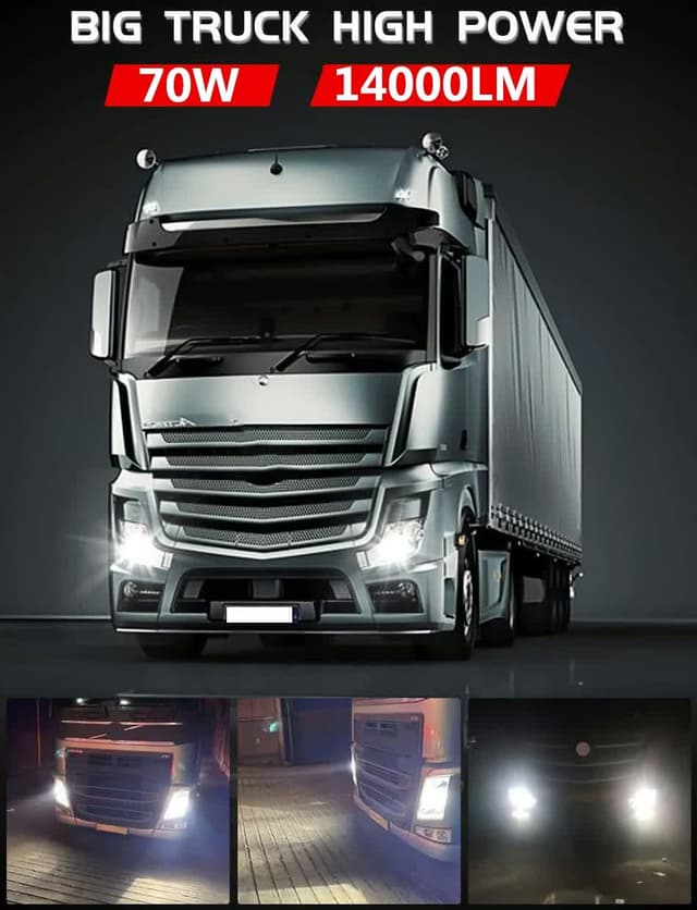 Detalle de SageSunny Exclusive H4 (P43T) LED 24V truck headlight bulbs – 70W, 14000lm, 6500K pure white, set of 2