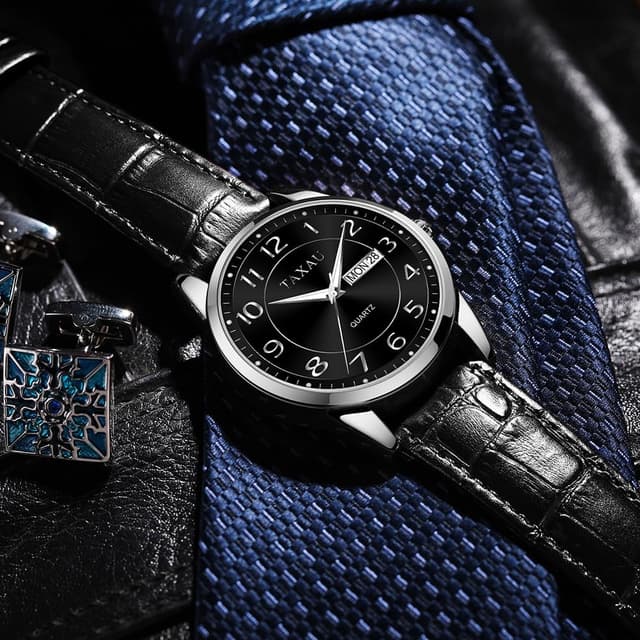 Detalle de Taxau Herren-Armbanduhr mit Quarz, wasserdicht (30 m) und großem Zifferblatt – mit Tag/Datum