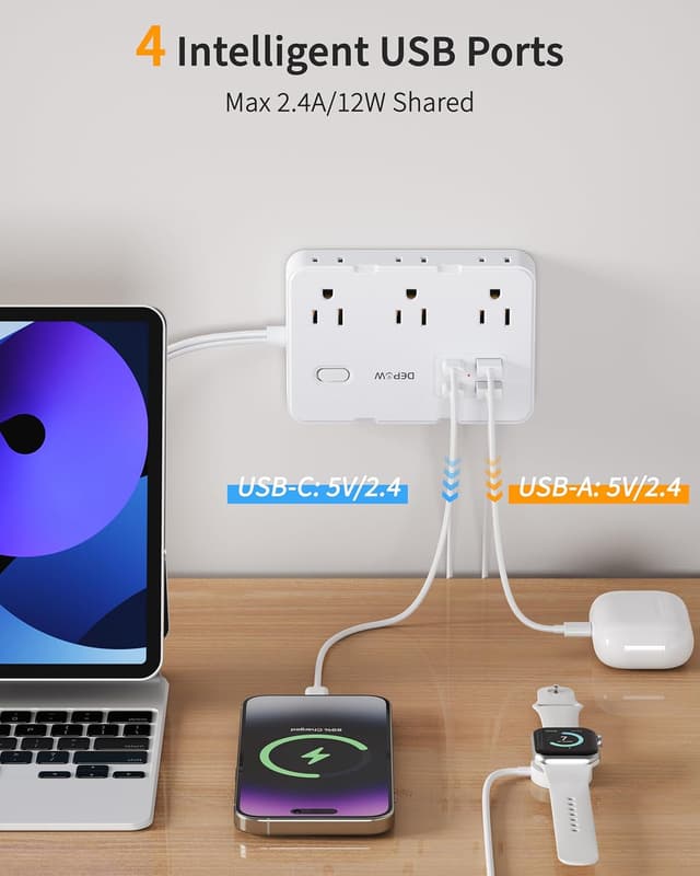 Detalle 2 de DEPOW 2 Prong to 3 Prong Adapter Power Strip