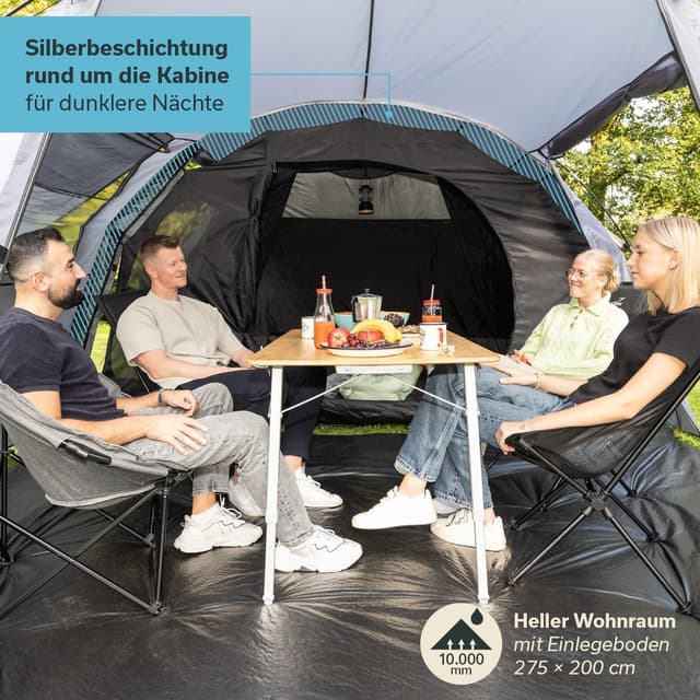 Detalle de Skandika Kambo Tunnelzelt für 4 Personen – Großraum-Familienzelt mit dunkler Schlafkabine