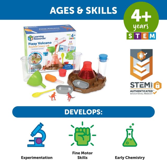 Detalle de Learning Resources Fizzy Volcano 13-Piece Preschool Science Lab Kit (Ages 4+)