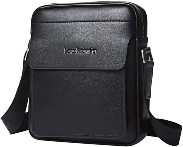 Detalle de Leathario Men’s Vegan Leather Shoulder Bag – Small Cross Body Messenger for Work, Travel & Daily Use