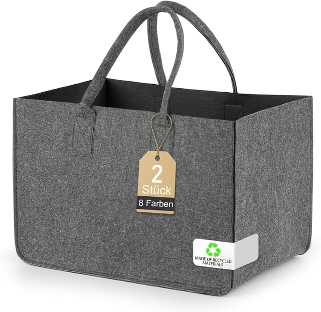 Detalle de Sinand 2er-Set Filz-Einkaufstaschen (30 l) – Shopper aus Filz, faltbar & leicht, 40 x 27 x 27 cm