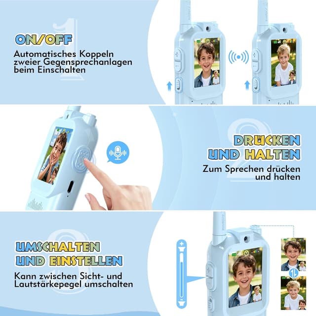 Detalle de Kinder-Walkie-Talkies mit Video, 2er-Set (3–12 Jahre) – bis zu 5 km Reichweite, blau