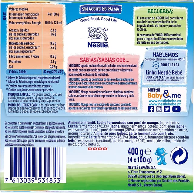 Thumbnail 2 de Nestlé Yogolino Fresa Plátano 🥄 Pack 6 (4x100g) a partir de 8 meses