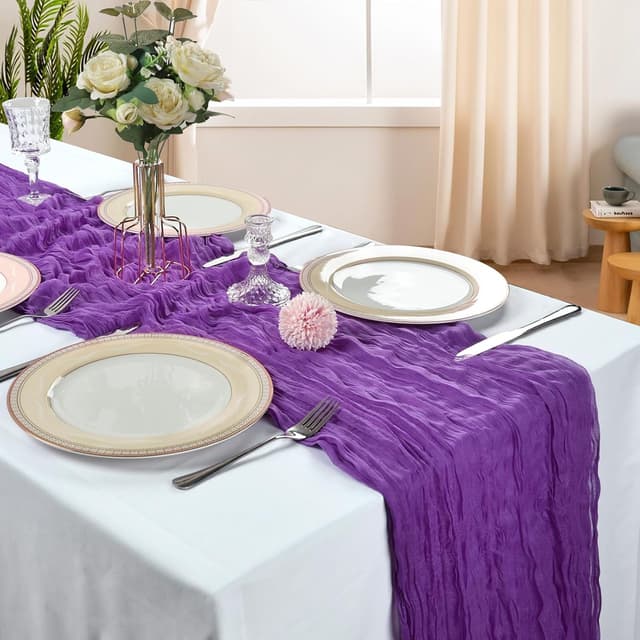 Detalle 2 de 6 Pack 10FT Purple Cheesecloth Table Runner (120 Inch) for Boho, Rustic Spring Parties & Weddings