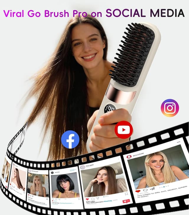 Detalle de Go Brush Pro UK Cordless Hair Straightener Brush – Portable rechargeable ceramic styling tool with 4 heat settings