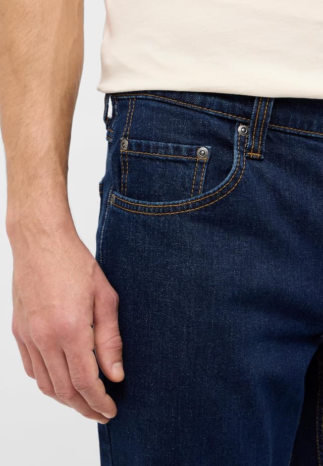 Detalle de MUSTANG Herren Jeans Stretch Big Sur Regular – Schwarz/Blau, 5-Pocket Regular Fit