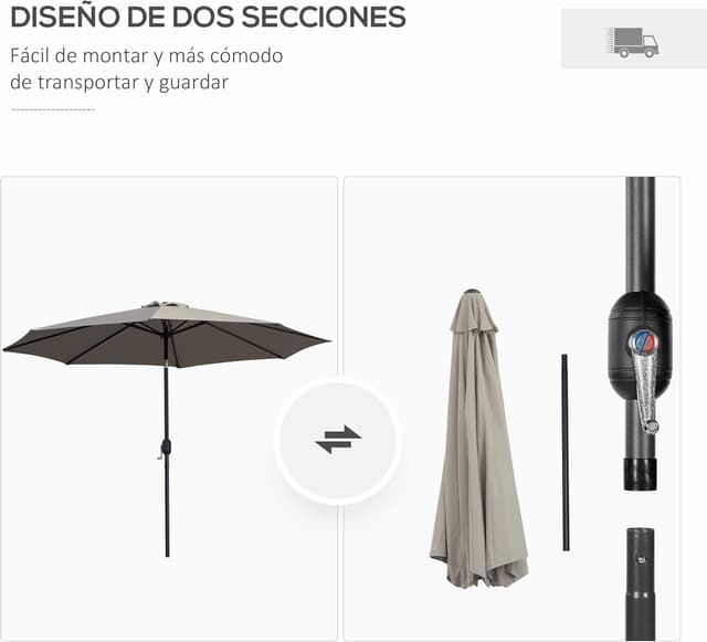 Thumbnail 5 de Outsunny Sombrilla de Jardín con Manivela y Mecanismo ☂