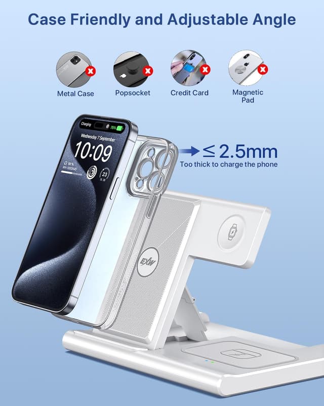 Detalle 1 de Foldable 3‑in‑1 Wireless Charger Stand 10W