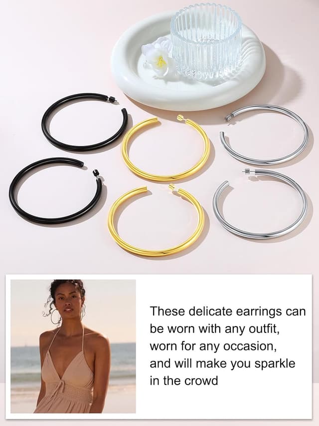 Thumbnail 6 de FOCALOOK Creolen Damen Ohrstecker aus Edelstahl – Statement-Ohrringe in 30/40/60/80 mm