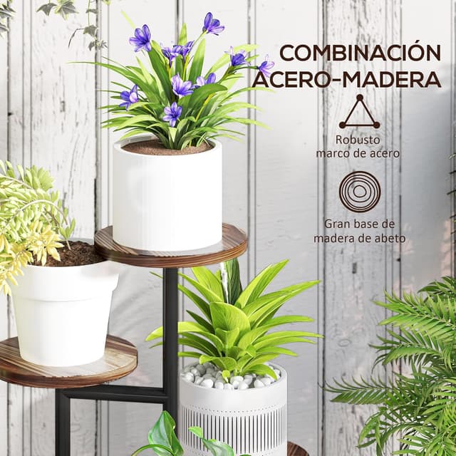 Detalle 2 de Outsunny Estantería para Plantas 5 Niveles Madera y Acero 🌱