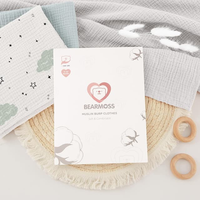 Thumbnail 6 de Bearmoss Moltontücher Baby Musselin-Spucktücher aus 100% Baumwolle (3er Set, 60x60 cm) – Blaue Wolke