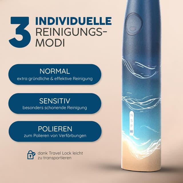 Detalle de happybrush® Schallzahnbürste Eco Vibe 3 – elektrische Ultraschall-Zahnbürste mit 8-Wochen-Akku