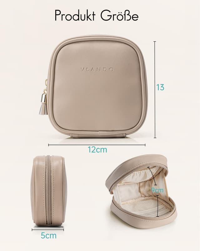 Detalle de VLANDO Kosmetiktasche klein – Make-up Bag mit Einsteckfächern, Reißverschluss & wasserabweisendem Material