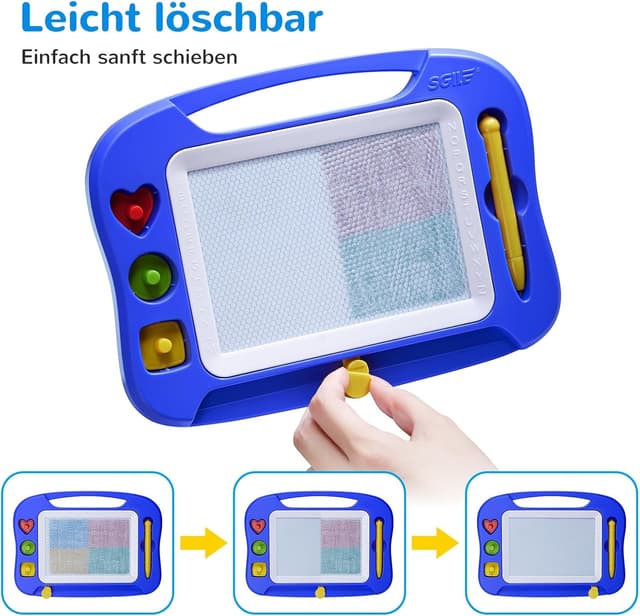 Detalle de SGILE magnetische Maltafel Zaubertafel Kinder (blau) – mit Stift, 3 magnetischen Stempeln, ab 2 Jahren