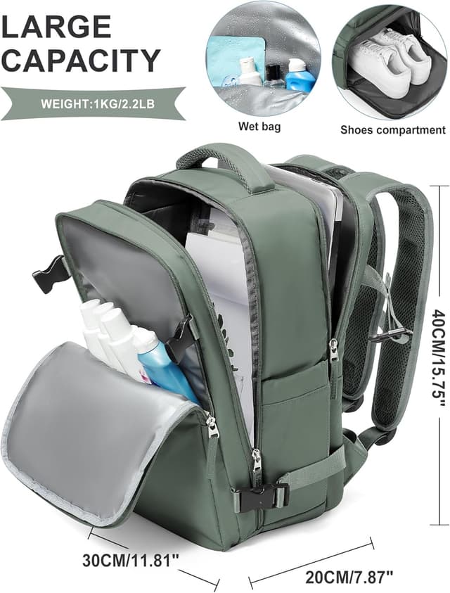 Detalle de SZLX Vakuum-Rucksack als Ryanair- & Wizz-Air-Handgepäck 40x30x20 mit Laptopfach und Schuhfach