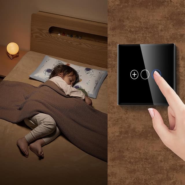 Detalle de LIAONFOY Normaler Touch Dimmschalter Unterputz (Glas-Touch, LED-Dimmer) 110–240V, 86 mm, schwarz