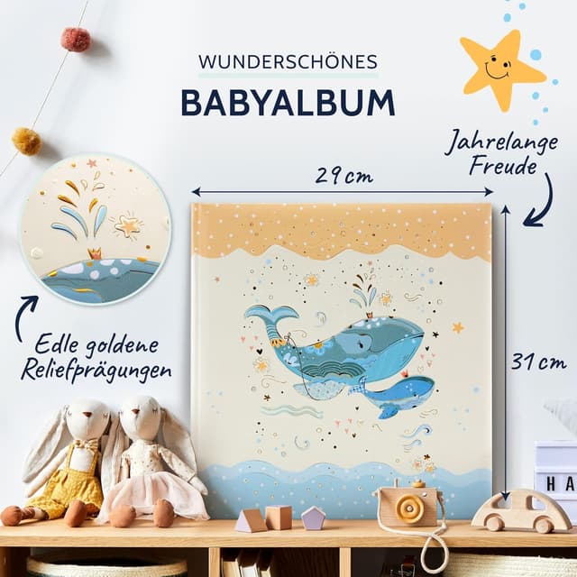 Detalle 2 de goldbuch 15 395 Babyalbum Blue Whale – Babybuch mit Wal-Motiv, 30 x 31 x 4 cm