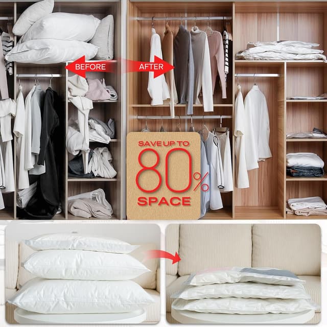 Detalle de Vacbird Sacchetti sottovuoto per vestiti con pompa elettrica, confezione da 8 (2 jumbo, 2 grandi, 2 medi, 2 piccoli)