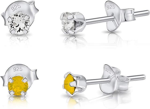 Detalle de DTPsilver WINZIGE Ohrringe aus 925 Sterling Silber mit Swarovski® Elements – 2 Paar, 3 mm