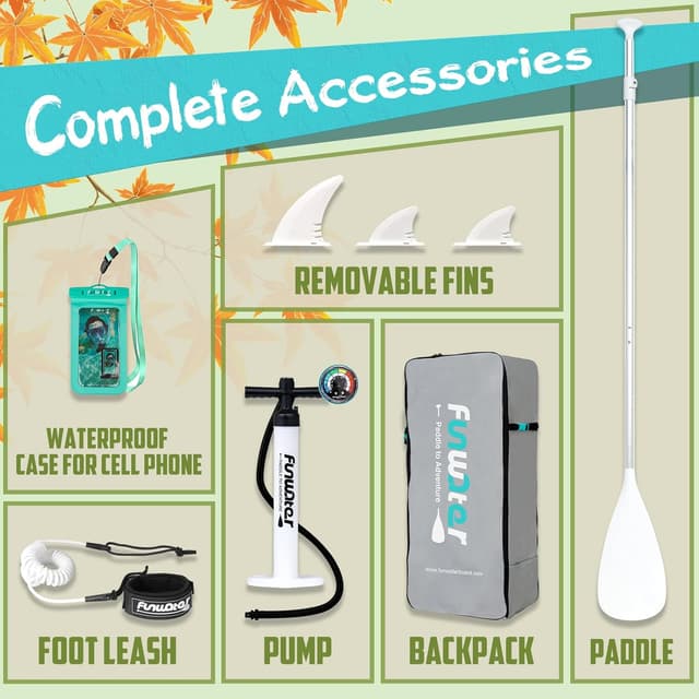 Detalle de FunWater 11' / 10'6" Inflatable Stand Up Paddle Board (with SUP accessories, EVA deck, adjustable paddles)