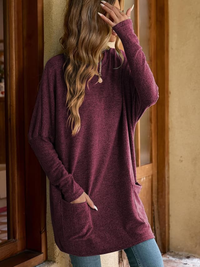 Detalle de Famulily long tunics for women oversized long T-shirt sweatshirt with pockets (solid colour)