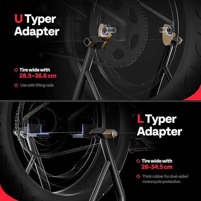 Detalle de SPECSTAR Motorcycle Paddock Stand Combo (Front & Rear) 400kg Capacity with Adjustable Fork Heads