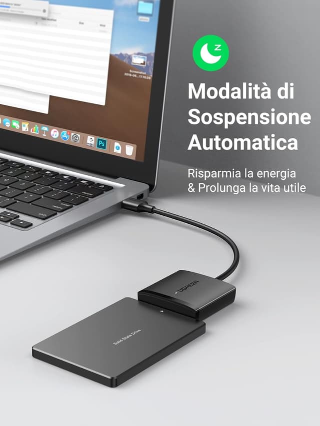 Detalle de UGREEN Adattatore SATA USB 3.0 per SSD/HDD 2,5” e 3,5” fino a 12TB con UASP, riposo automatico