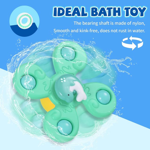 Detalle de TranRantic 3er-Set Saugnapf-Spielzeug zum Drehen (Delfin, Oktopus, Kugelfisch) fürs Bad & unterwegs