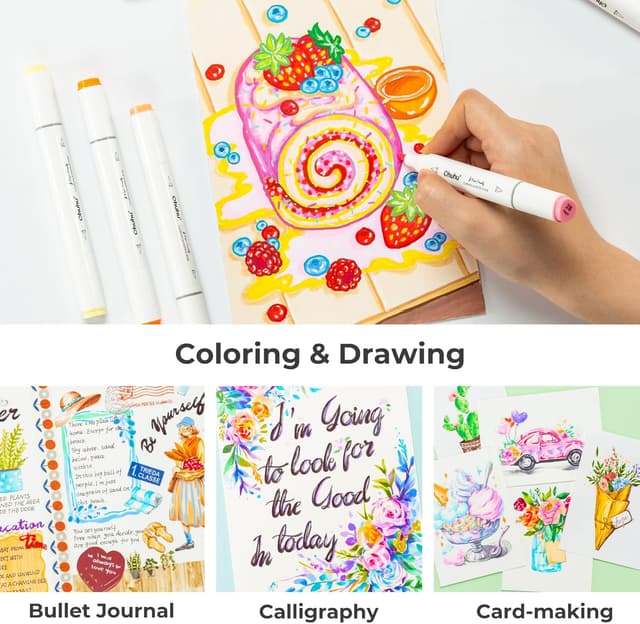 Detalle de Ohuhu Marker: 60 Filzstifte auf Wasserbasis mit Doppelspitze