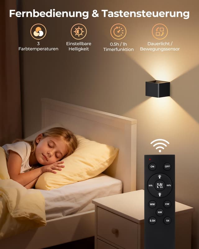Detalle de VIWAVE 4er-Set Akku-Wandleuchten innen mit Bewegungsmelder & Fernbedienung (3 Farbtemperaturen, dimmbar)