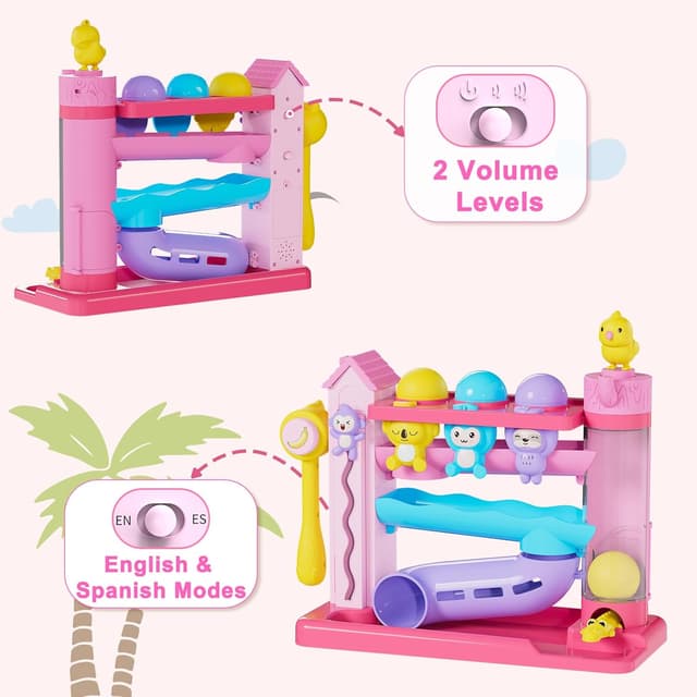 Detalle 2 de Toddler Musical Fine Motor Ball Drop Hammering Toy (Pink) for Ages 12–24+ Months