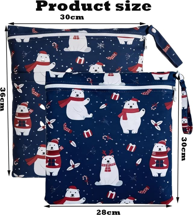Detalle de TRASUN Wetbag Kindergarten Nasstasche/Nasstaschen-Set „Schneebär“ (2er-Set) für Windeln und Schwimmsachen