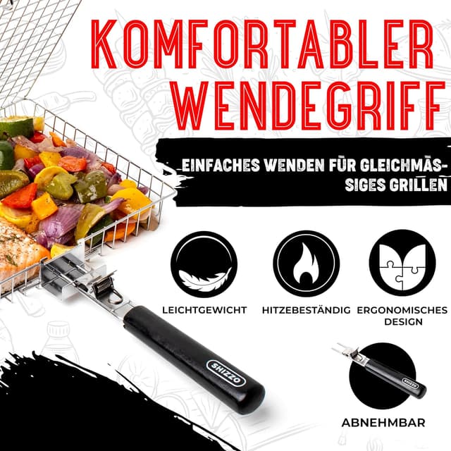 Detalle 1 de SHIZZO Grillkorb (faltbar, Edelstahl) – tragbarer Outdoor-Camping-Grillrost mit Griff