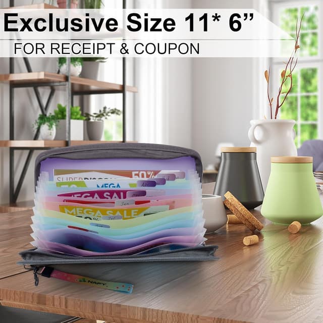 Detalle de NAFY Small Accordion File Organizer, Lilac A5 Expanding Folder Wallet with Zipper – 13 Pockets