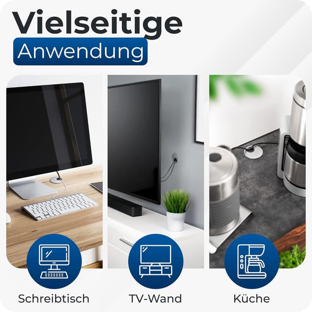 Detalle 2 de Bruce. Kabeldurchführung Ø60 mm aus Metall für Schreibtisch & Möbel mit Bürsten- und Gummieinsatz (Edelstahloptik)