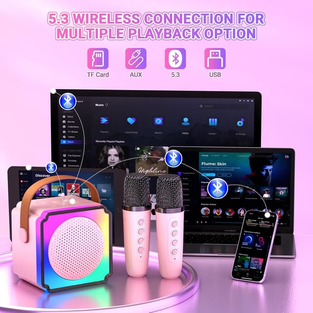 Detalle 2 de Anykuu 2 Micrófonos de Karaoke con Luces LED para Niños 🎤