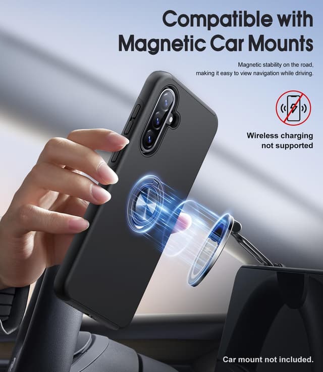 Detalle 2 de AOUIA case for Samsung Galaxy A56 5G (Black) with 2-pack screen protectors and 360° ring kickstand