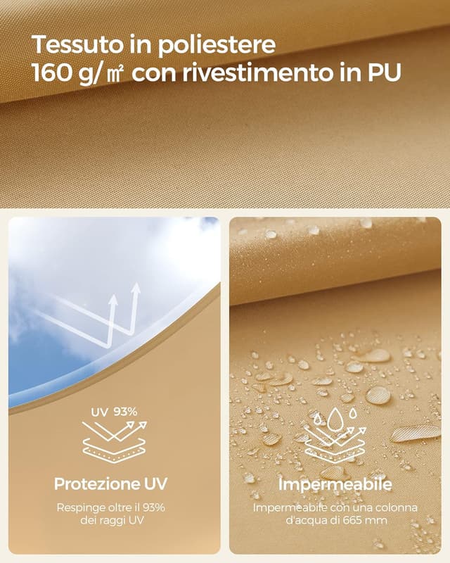 Detalle de SONGMICS Vela parasole quadrata 3 x 3 m giallo sabbia GSH33EY impermeabile PU