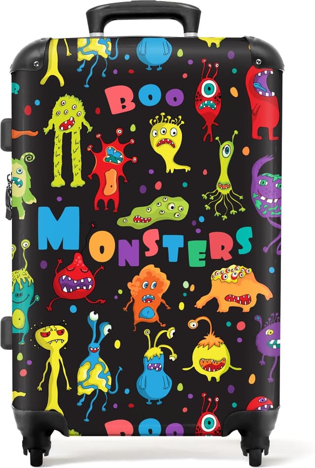 Detalle de Valigia Bambini NoBoringSuitcases.com grande con serratura TSA, 67 cm e 72 L (Mostri - Nero)