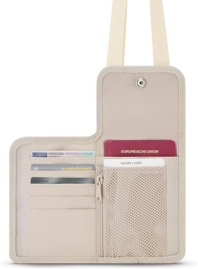 Detalle de Johnny Urban Troy Brusttasche für Herren & Damen (Beige) – Reisebrustbeutel mit vielen Kartenfächern